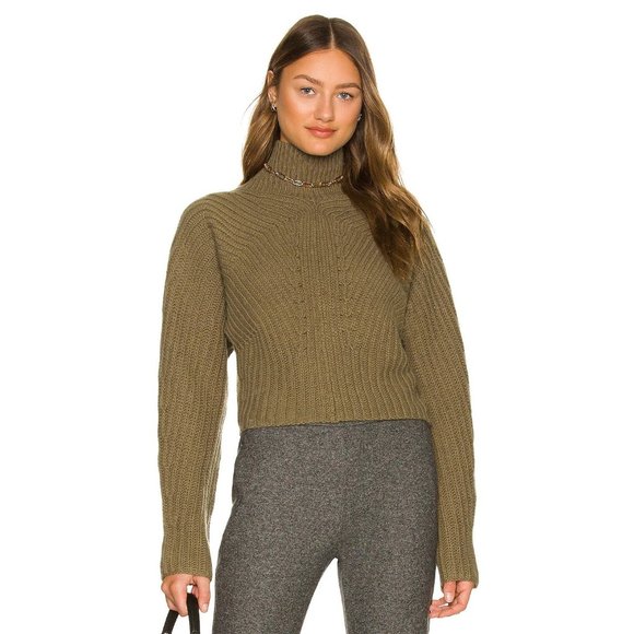 THEORY Sculpted Wool & Cashmere-Blend Sweater in Olive - Picture 1 of 4